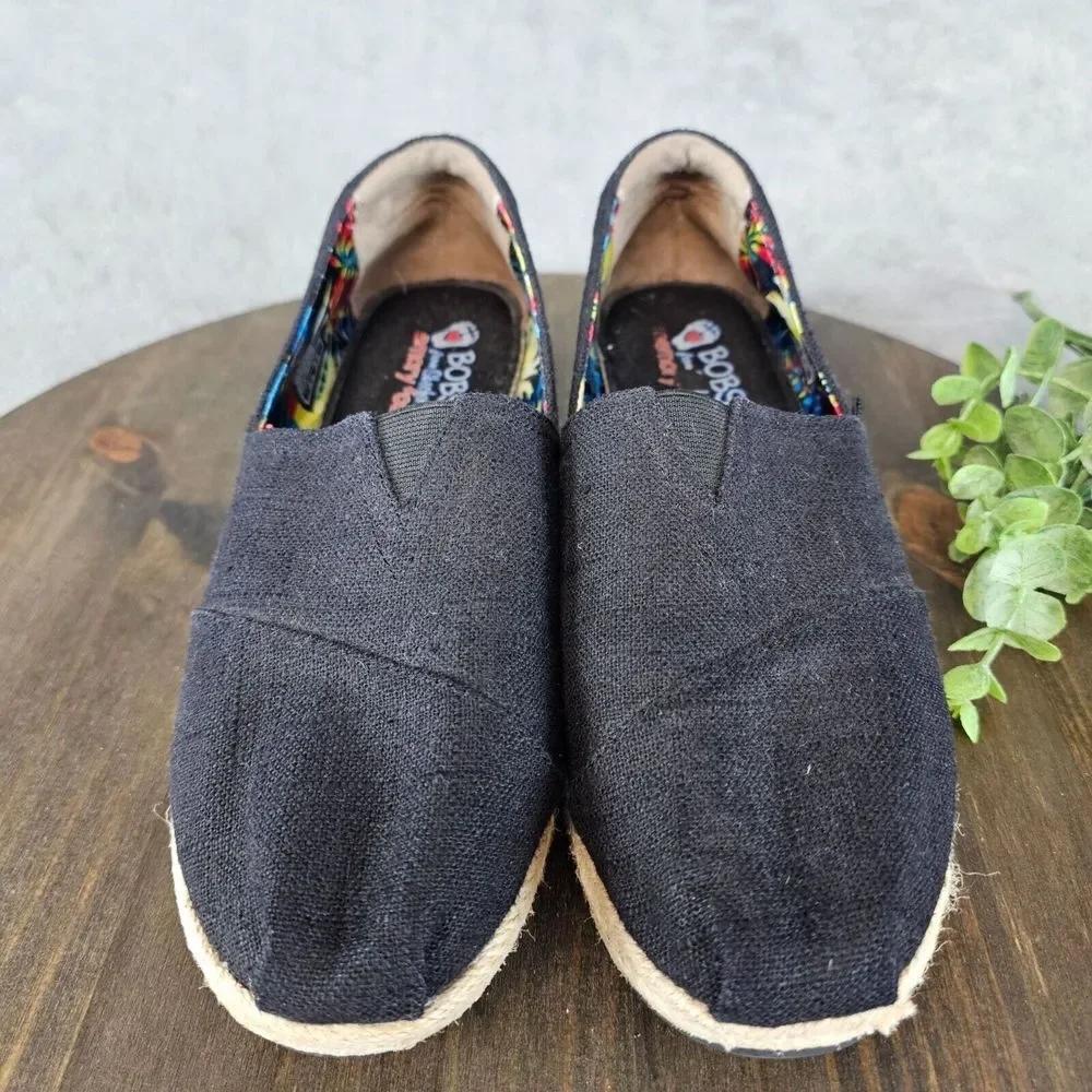 BOBS Skechers Womens Size 9 Jinx Black Espadrilles Wedge Arch Pillow Memory Foam